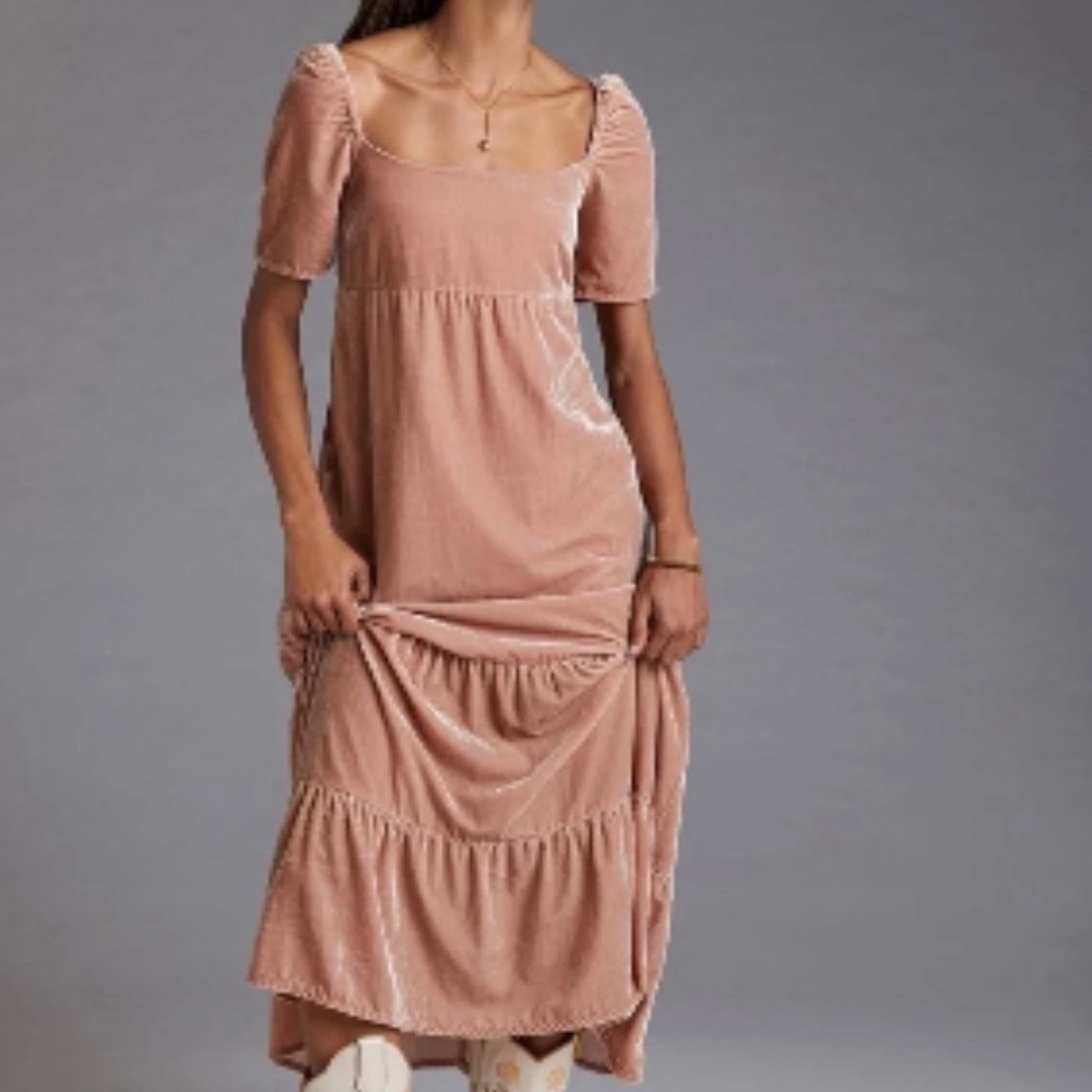Long velvet Anthropologie pink dress